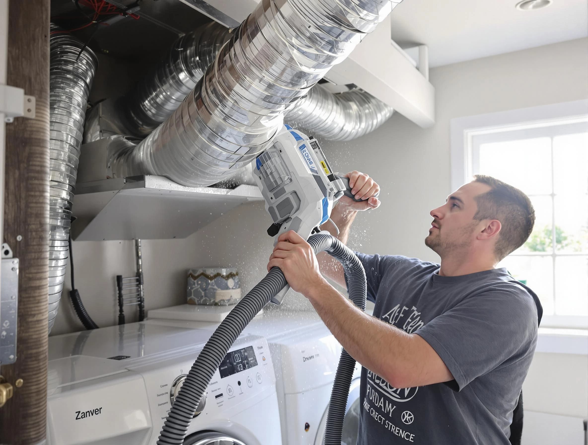 Childersburg Dryer Vent Cleaning specialist cleaning deep within a dryer vent duct system in Childersburg