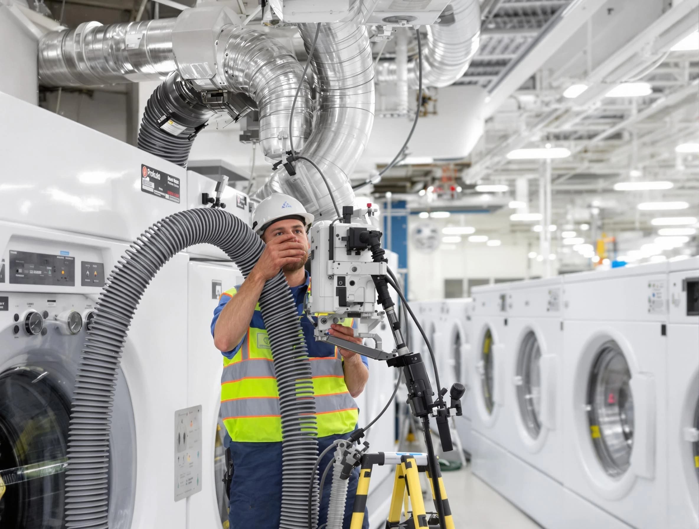Childersburg Dryer Vent Cleaning team performing commercial-grade dryer vent cleaning at a business facility in Childersburg