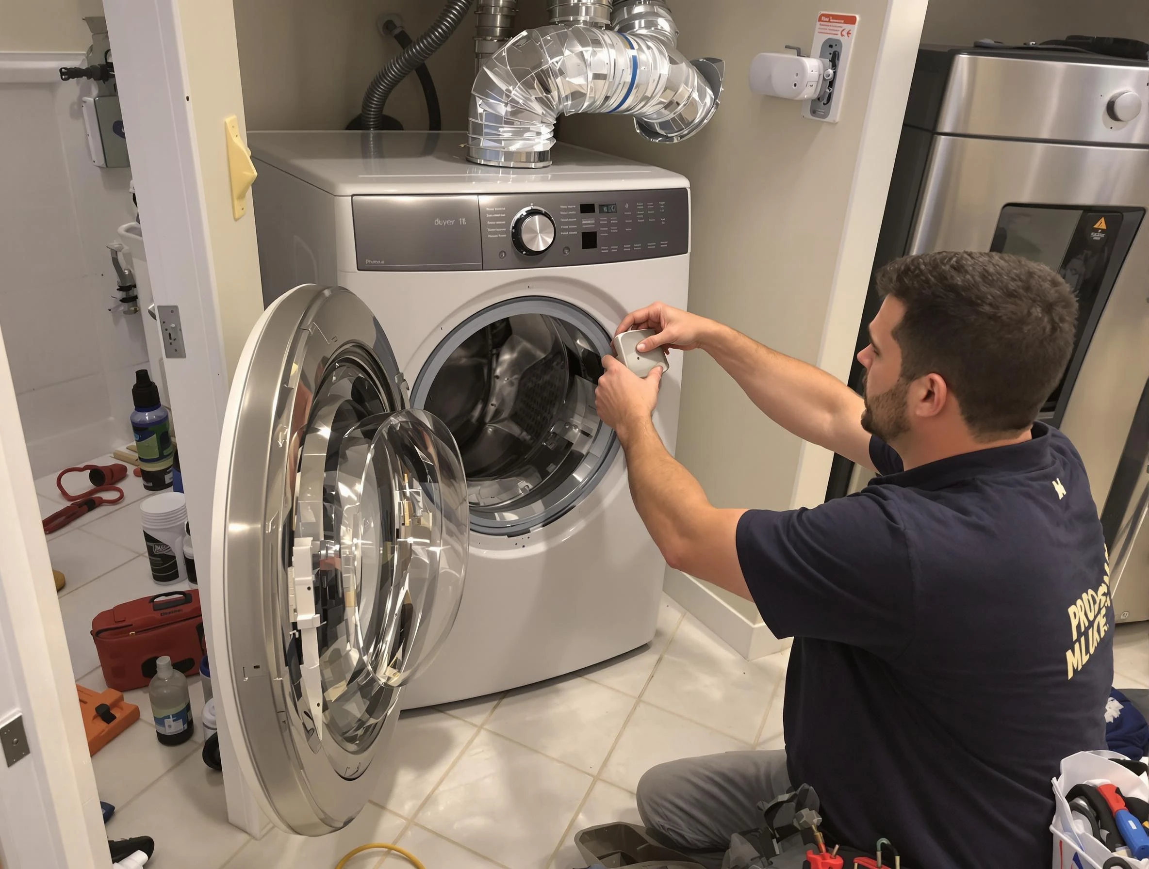 Childersburg Dryer Vent Cleaning technician performing precise dryer vent hose installation in Childersburg